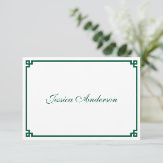 Hunter Green Greek Key Border Wedding Place Card