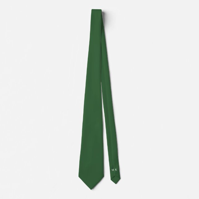 Hunter Green Groom and Groomsmen Initials Wedding Tie (Front)