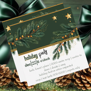Hunter Green Holiday Pine and Gold Stars Party