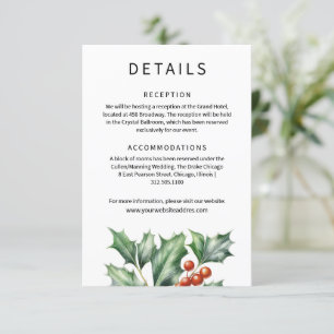 Hunter green holly wedding information  enclosure card