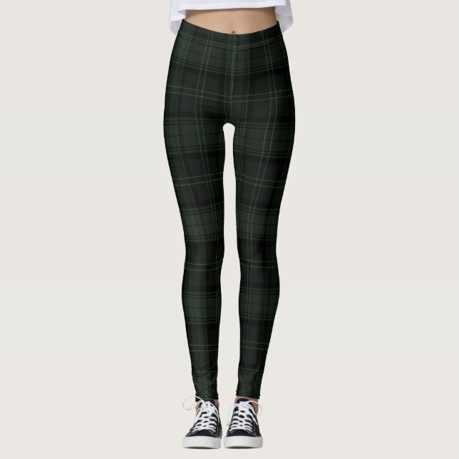 Hunter Green, Log Cabin, Marshland, Tartan; Plaid  Leggings (Front)