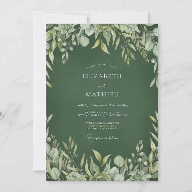 Hunter Green Lush Woodland Wedding Invitation (Front)