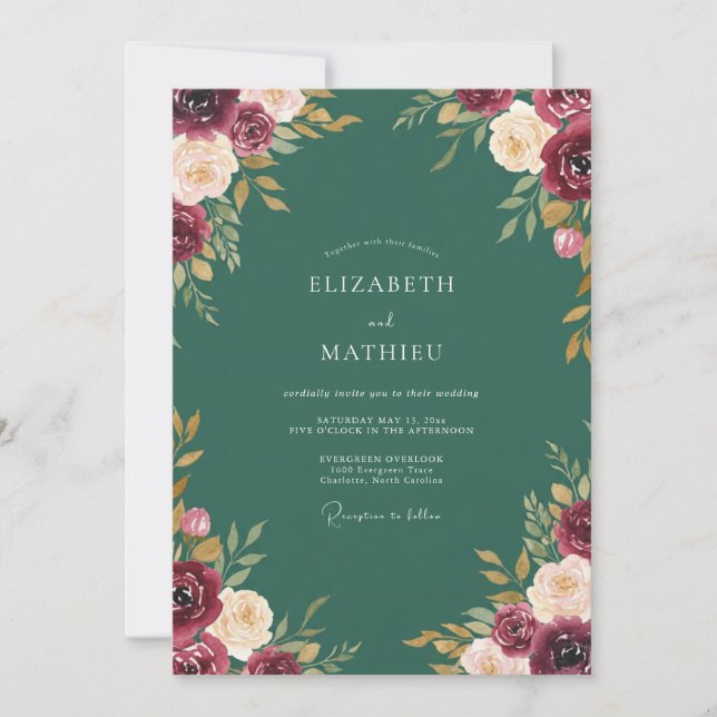 Hunter Green Luxurious Autumnal Wedding Invitation (Front)