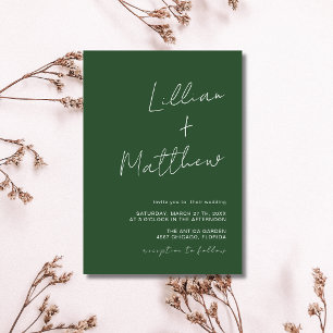 Hunter Green Minimal Modern Calligraphy Wedding Invitation