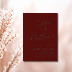 Hunter Green Minimal Modern Calligraphy Wedding Invitation