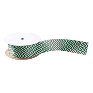 Hunter Green Modern Chevron Stripes Satin Ribbon