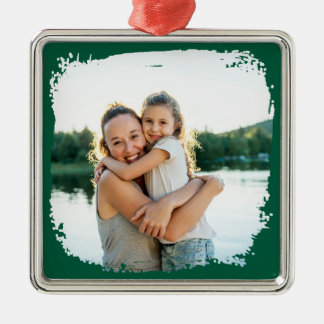 Hunter Green Modern Grunge Border Photo Metal Tree Decoration