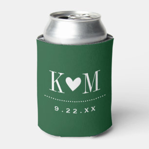 Hunter Green Modern Wedding Monogram Can Cooler