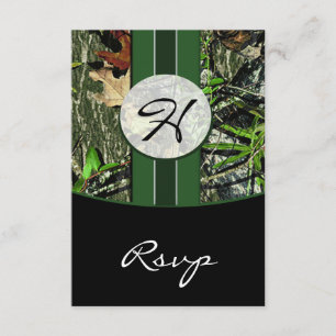 Hunter Green Monogram Camo Wedding RSVP Cards