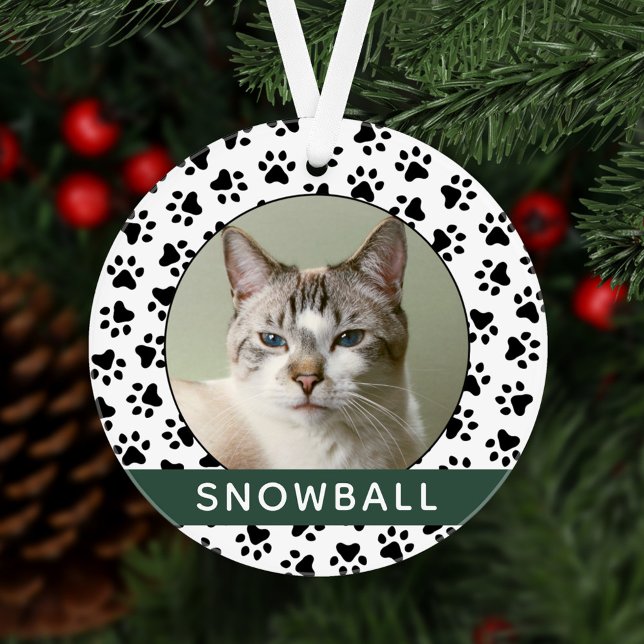 Hunter Green Monogram | Cat Pet Paw Prints Holiday Ornament (Creator Uploaded)