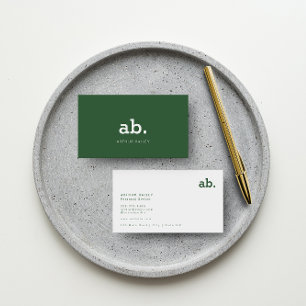 Hunter Green Monogram Modern Minimalist Business Card