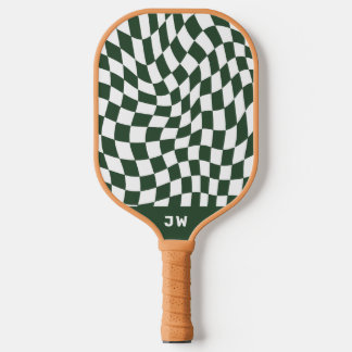 Hunter Green Monogram Vintage Wavy Chequered Pickleball Paddle