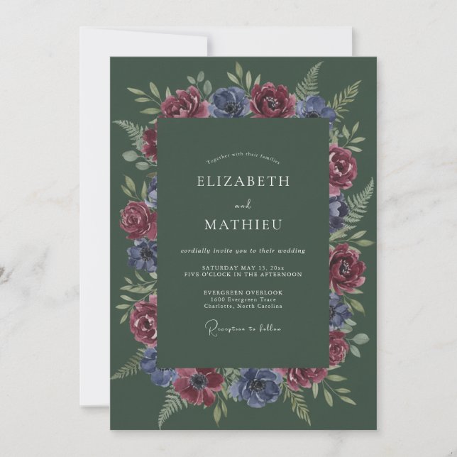 Hunter Green Moody Winter Wedding Invitation (Front)