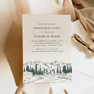 Hunter Green   Mountain Sketch Engagement Party Invitation
