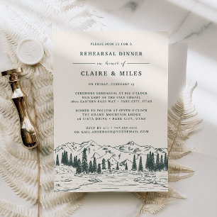 Hunter Green   Mountain Sketch Rehearsal Dinner Invitation