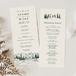 Hunter Green | Mountain Sketch Wedding Ceremony Programme<br><div class="desc">Our wintry, rustic chic wedding program features your ceremony details with a sketched illustration of mountain peaks, pine trees and a flowing river along the bottom. Reverse side lists the members of your wedding party with easily editable text fields. Coordinates with our Mountain Sketch wedding invitation collection. Use the template...</div>