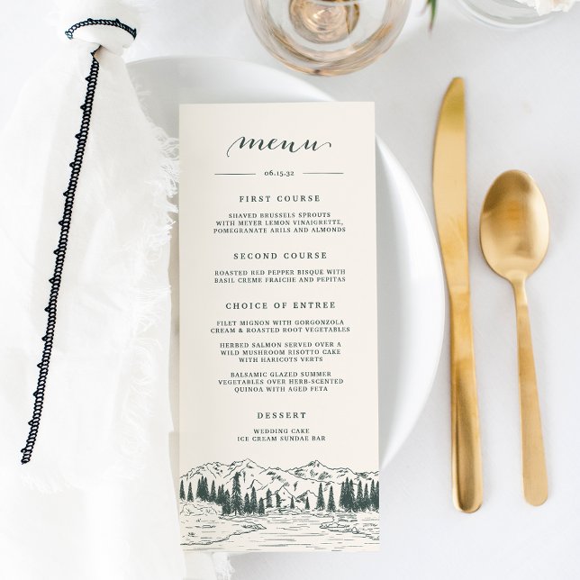 Hunter Green | Mountain Sketch Wedding Menu (Creator Uploaded)