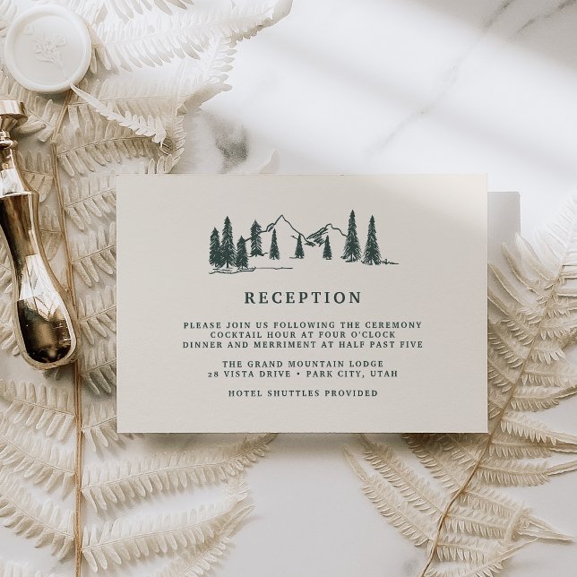 Hunter Green | Mountain Sketch Wedding Reception Enclosure Card (Creator Uploaded)