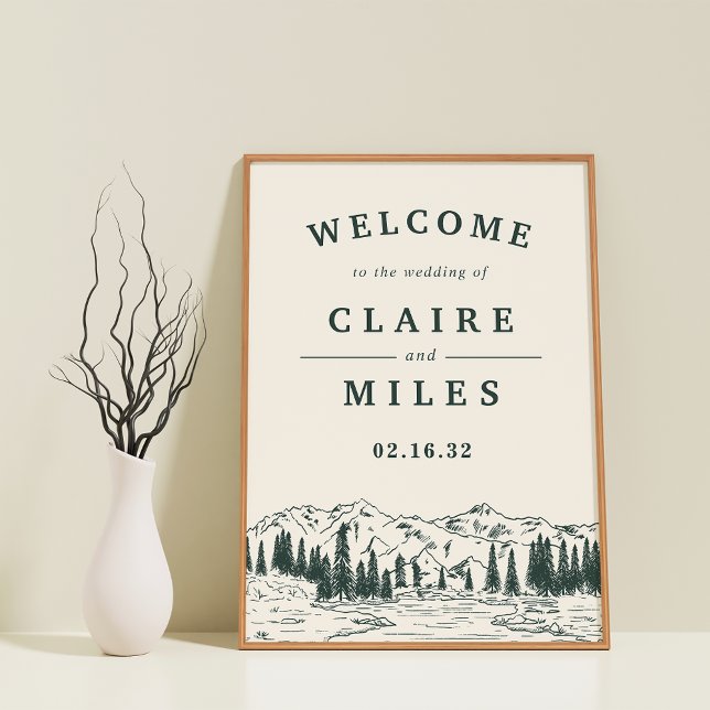 Hunter Green Mountain Sketch Wedding Welcome Sign (Creator Uploaded)