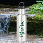 Hunter Green Name Handwritten Script Custom 710 Ml Water Bottle<br><div class="desc">A bold hunter green personalised monogram stainless steel water bottle for a girl or guy who loves simple,  handwritten gifts. Beautiful cursive script down the side of your bottle spelling out your name.</div>