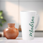 Hunter Green Name Handwritten Script Custom Latte Mug<br><div class="desc">A bold hunter green personalised monogram latte mug for a girl or guy who loves simple,  handwritten gifts. Beautiful cursive script down the side of your bottle spelling out your name.</div>