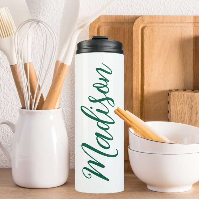 Hunter Green Name Handwritten Script Custom Thermal Tumbler (Creator Uploaded)