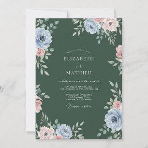 Hunter Green Painted Blossom Wedding Invitation
