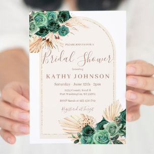 Hunter Green Pampas Grass Arch Bridal Shower  Invitation