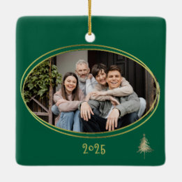 Hunter Green Pink & Gold Christmas Trees  Ceramic Ornament