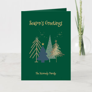 Hunter Green Pink & Gold Christmas Trees Foil Greeting Card