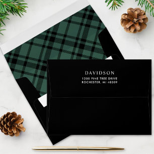 Hunter Green Plaid Black Christmas Address Envelope