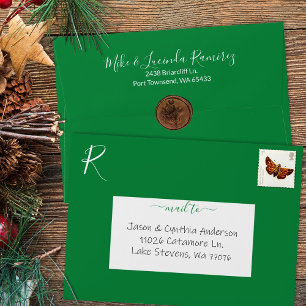 Hunter Green Pre-addressed Monogram Quinceanera Envelope