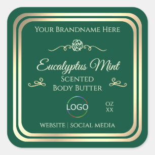 Hunter Green Product Label Gold Frame with Logo