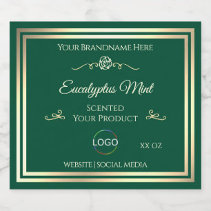 Hunter Green Product Label Gold Frame with Logo