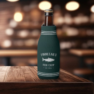 Hunter Green Rustic Fishing Cabin Personalised Bottle Cooler