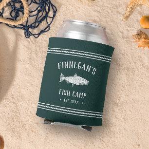 Hunter Green Rustic Fishing Cabin Personalised Can Cooler