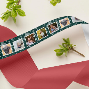 Hunter Green Snowflake Pattern Photo Satin Ribbon