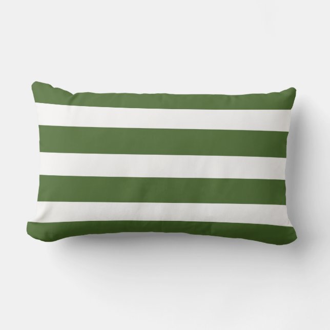 Hunter Green Striped Lumbar Style Outdoor Pillow (Front)
