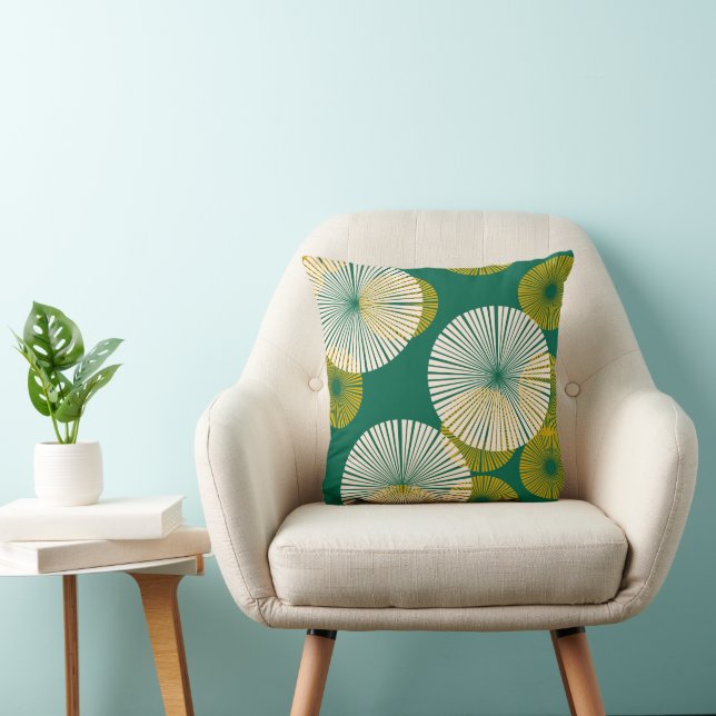 Hunter Green Teal Mustard Yellow Gold Abstract Cushion (Chair)
