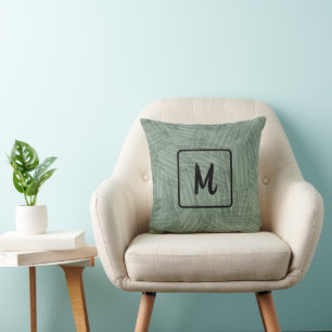 Hunter Green Texture Monogram Initial Minimalist Cushion