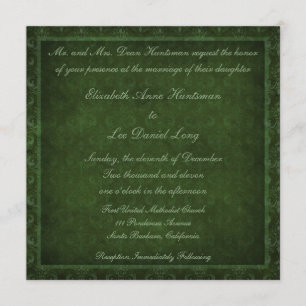 Hunter Green Vintage Damask Wedding Invitations