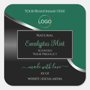 Hunter Green Wavy Silver Black Logo Product Labels