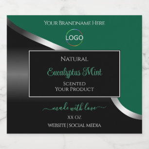 Hunter Green Wavy Silver Black Logo Product Labels