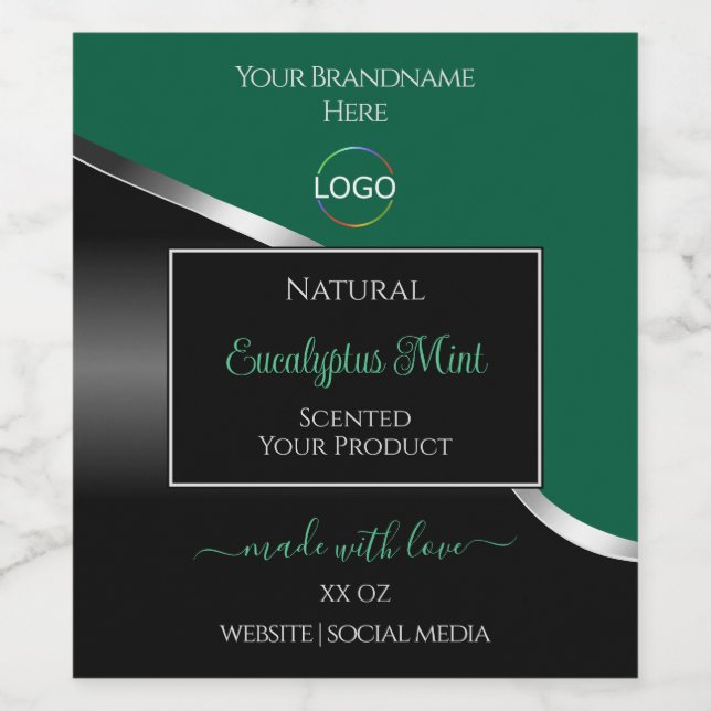 Hunter Green Wavy Silver Black Logo Product Labels (Single Label)