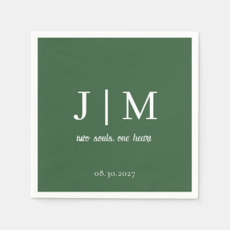 Hunter Green Wedding Customisable Message Date Napkin