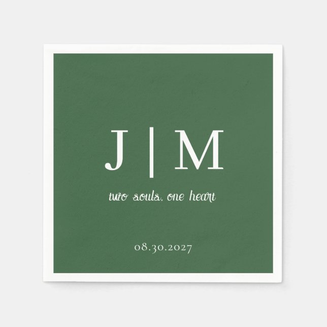 Hunter Green Wedding Customisable Message Date  Napkin (Front)