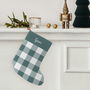 Hunter Green & White Buffalo Plaid Personalised Small Christmas Stocking