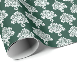 Hunter Green   White Damask Wrapping Paper