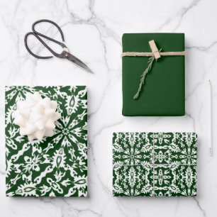 Hunter Green & White Pattern Wrapping Paper Sheet