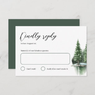 Hunter Green Winter Watercolor Forest Wedding  RSVP Card